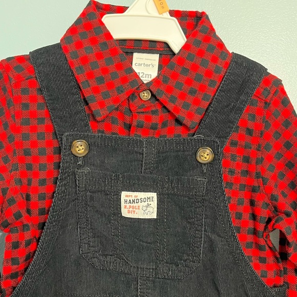 NWT Carter’s 12 month Boy Red Buffalo Plaid Corduroy Overall - Picture 3 of 7